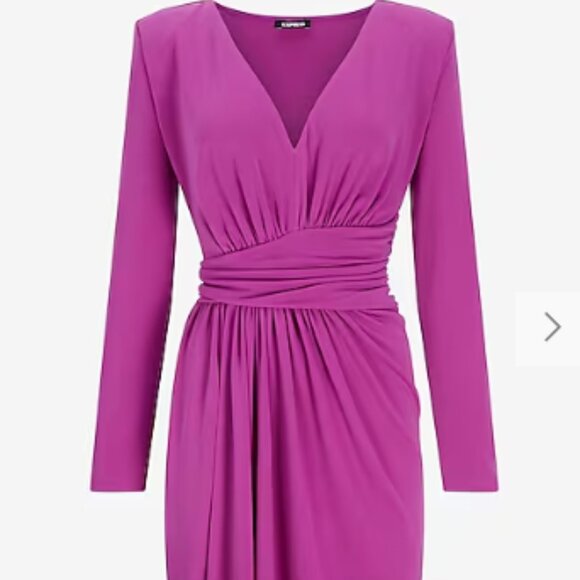 Express Draped V-Neck Strong Shoulder Mini Dress - Small - Picture 4 of 15